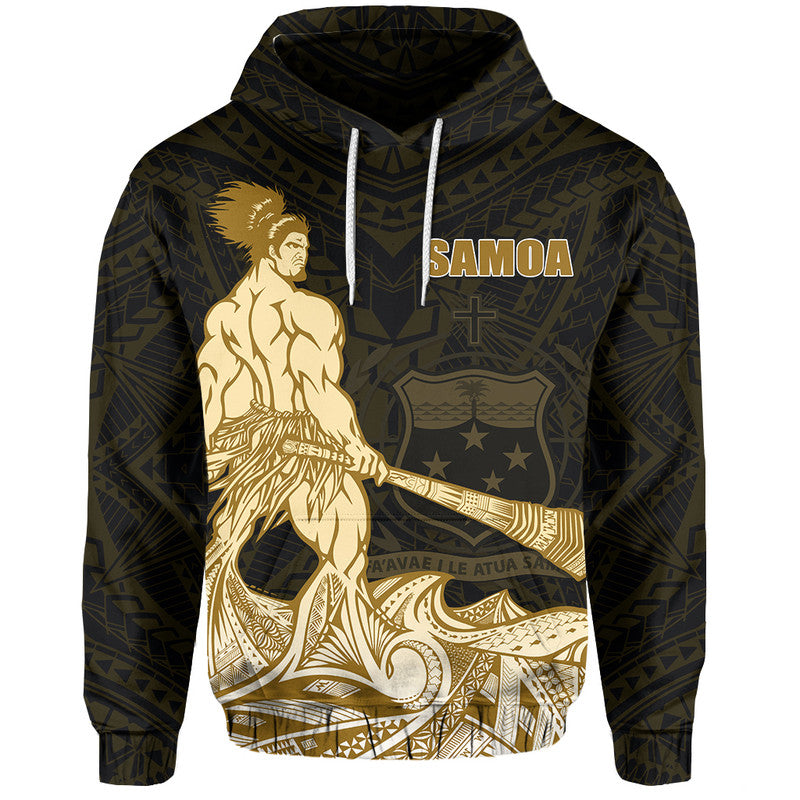 Custom Samoa Warrior Hoodie Polynesian No.3 LT6 Pullover Hoodie Gold - Polynesian Pride