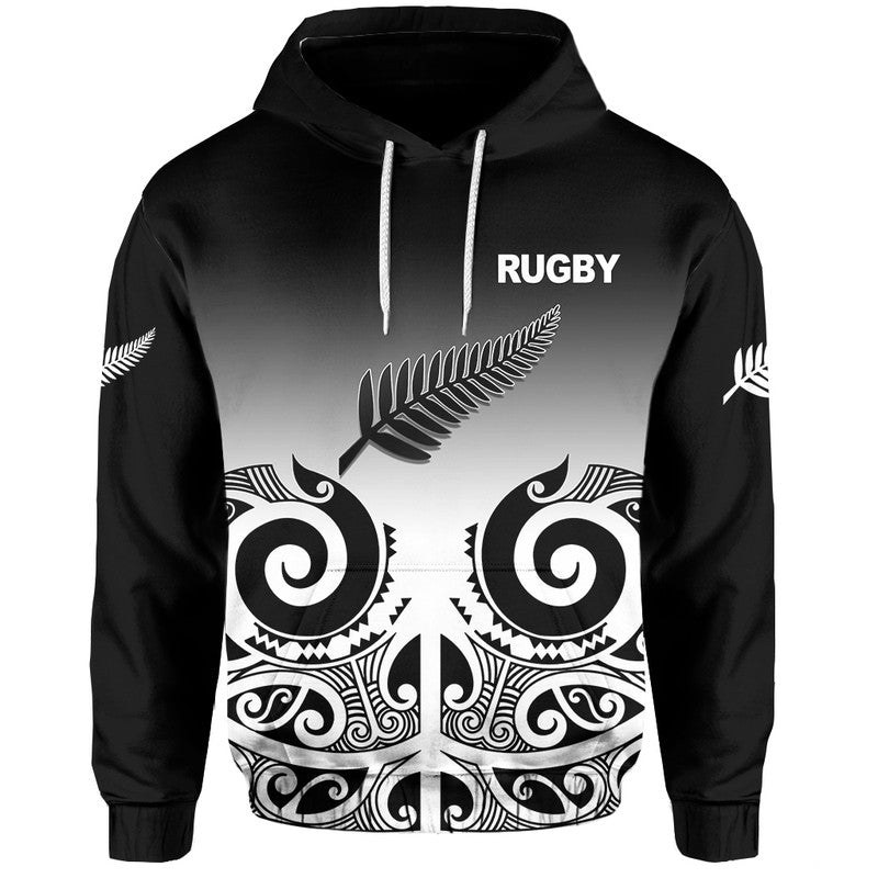 Custom New Zealand Rugby Hoodie Maori Style LT6 Black - Polynesian Pride