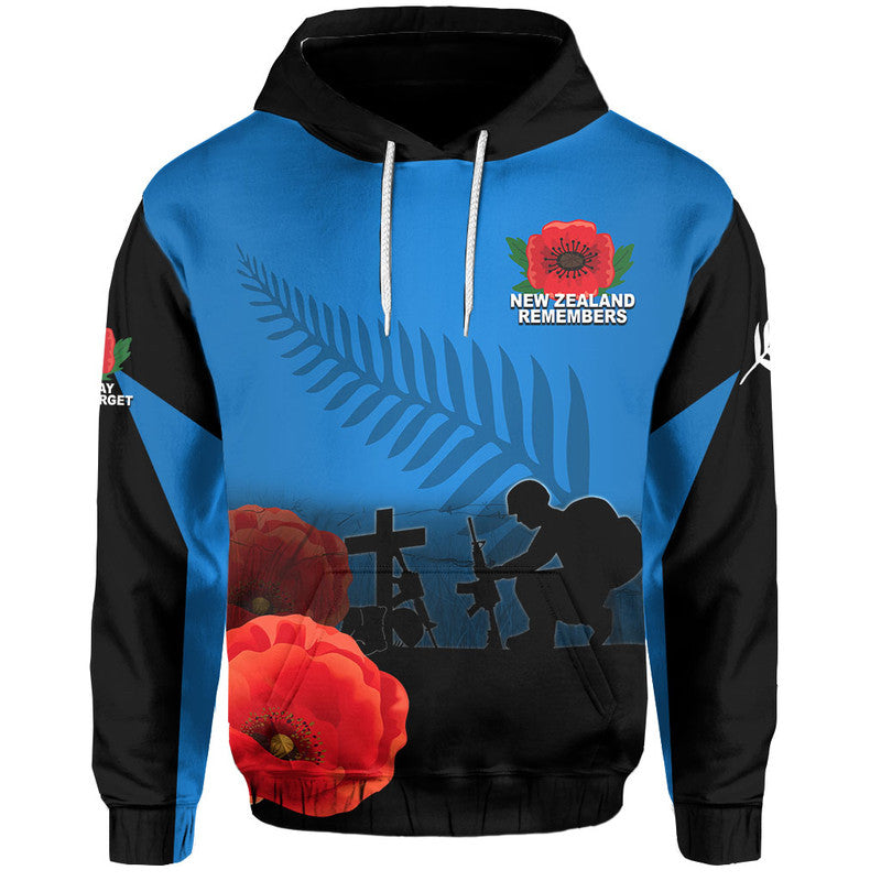 Custom ANZAC Day New Zealand Remembers Hoodie LT6 Pullover Hoodie Blue - Polynesian Pride