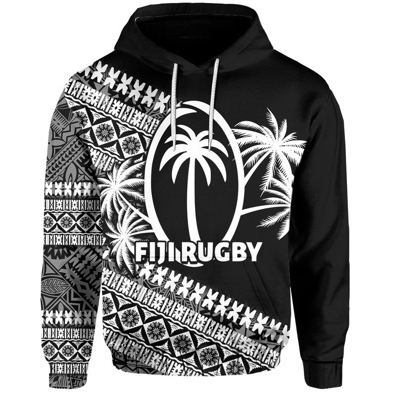 Custom FijI Tapa Rugby Hoodie LT6 Black - Polynesian Pride