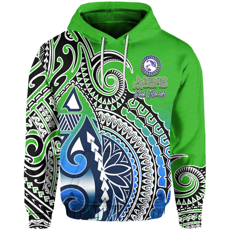 Custom Marae Moana Cook Islands Marine Park Hoodie LT6 Green - Polynesian Pride