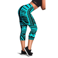 Polynesian Tribal Capris Leggings Women Blue - Polynesian Pride