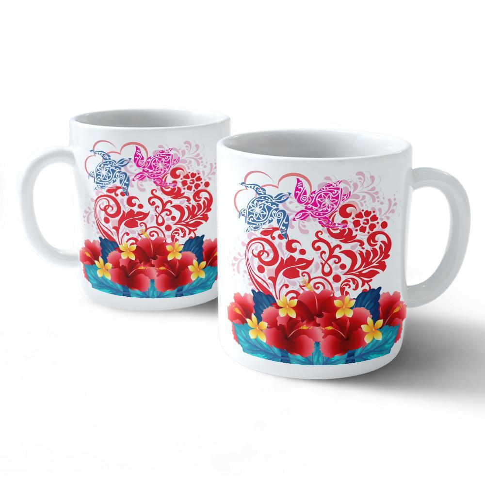 Hawaii Turtle Couple Hibiscus Valentine Pattern Mug - Romance Style - AH - Polynesian Pride