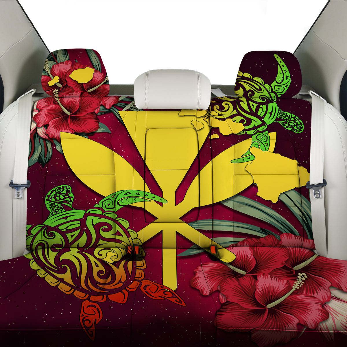 Kanaka Map Turtle Hibiscus Back Seat Cover - Red Velvet - AH - Polynesian Pride