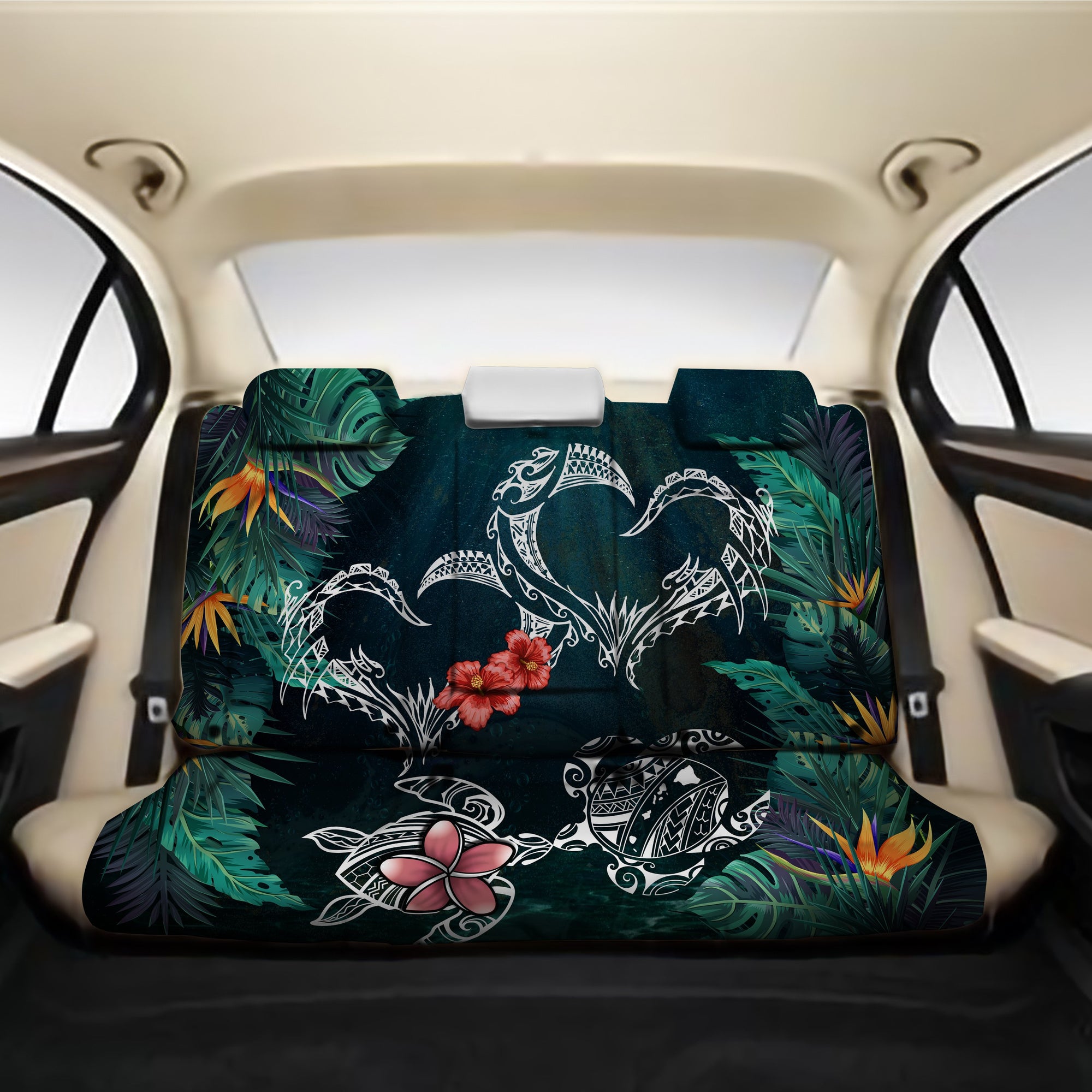 Hawaii Turtle Tropical Back Car Seat Cover - Heart Polynesian - AH One Size Back Car Seat Covers Blue - Polynesian Pride