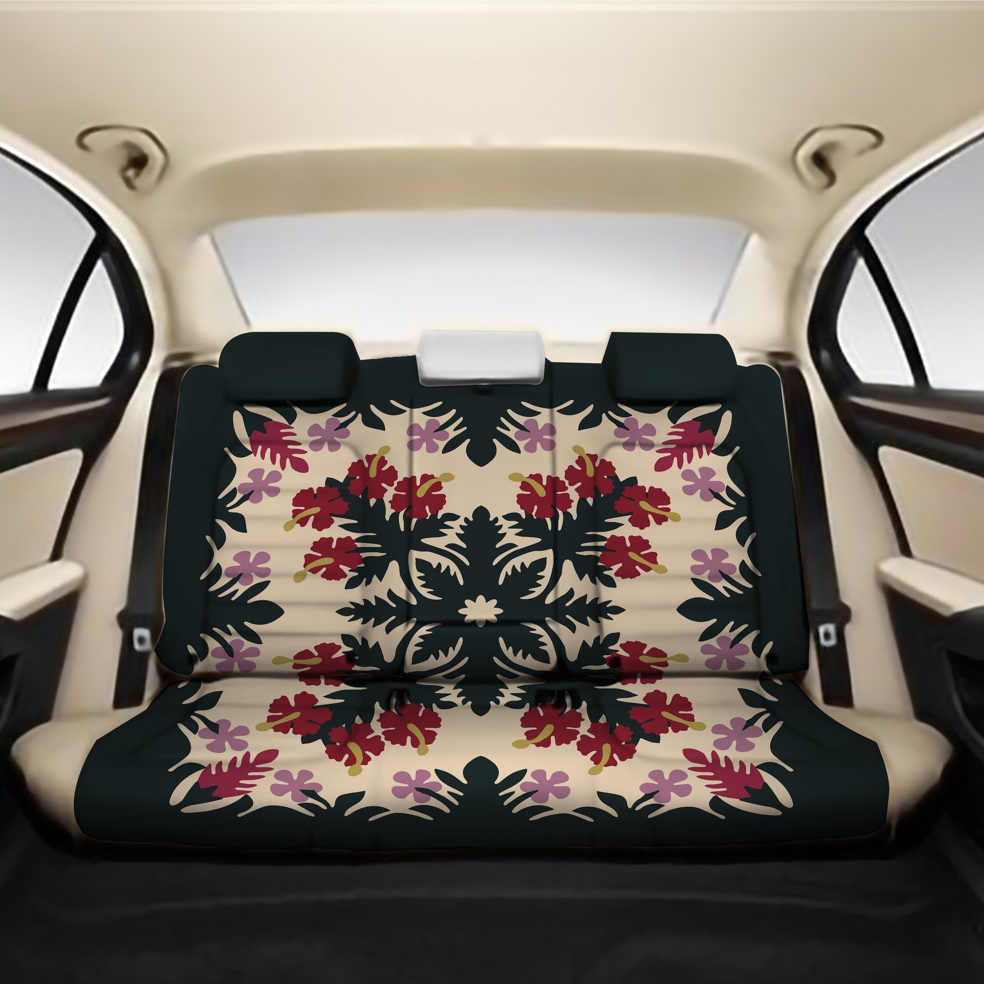 Hawaii - Ginger Hibiscus Plumeria Quilting Back Seat Cover - AH One Size Green Back Car Seat Covers - Polynesian Pride