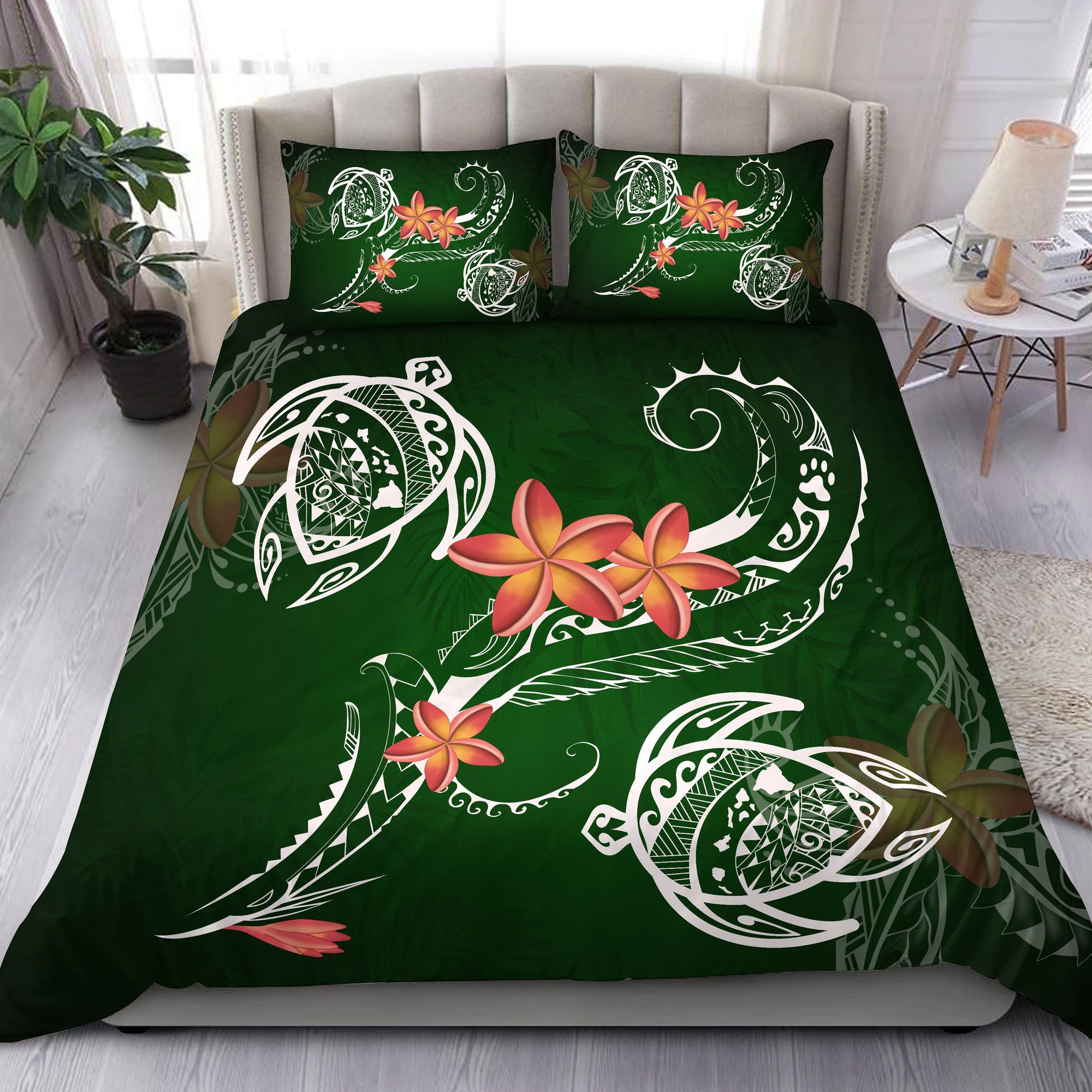 Hawaii Turtle Plumeria Polynesian Bedding Set - Luck Style - AH Green - Polynesian Pride