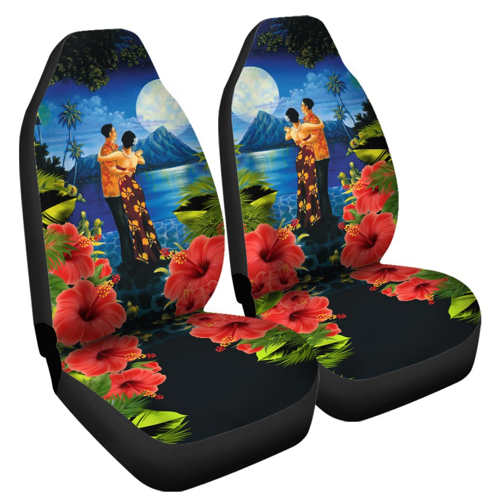 Hawaiian Lover - Couple Dancing Car Seat Covers - AH Universal Fit Blue - Polynesian Pride