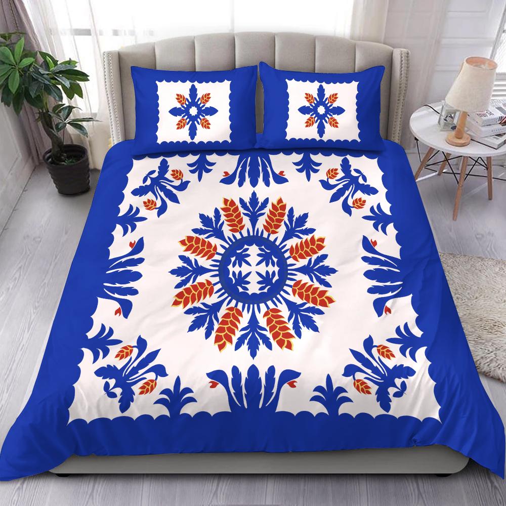 Hawaiian Quilt Heliconia Flowers Bedding Set - AH Blue - Polynesian Pride