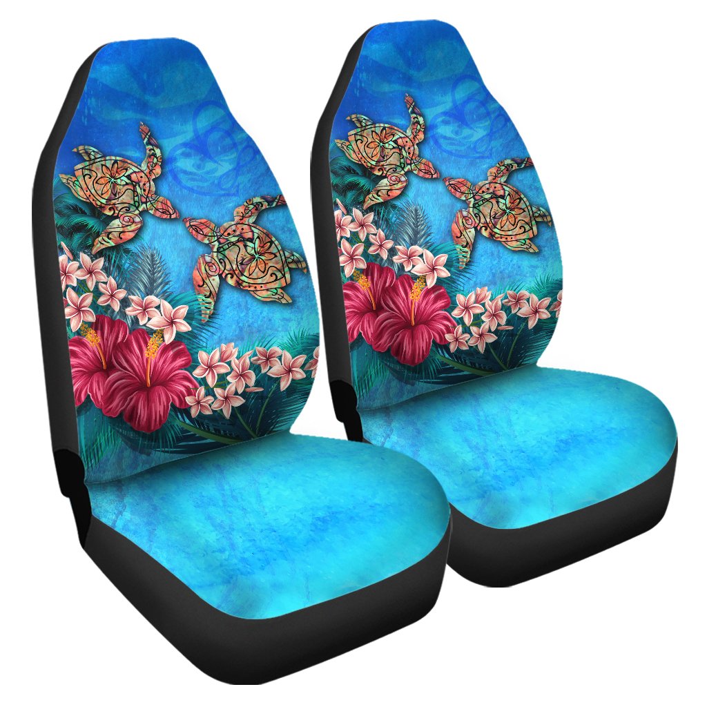 Hawaii Turtle Hibiscus Sea Car Seat Cover - Ocean Of Love - AH Universal Fit Blue - Polynesian Pride