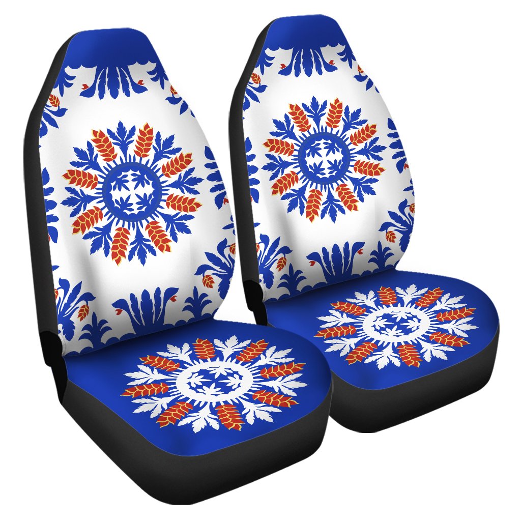 Hawaiian Quilt Heliconia Flowers Car Seat Covers - AH Universal Fit Blue - Polynesian Pride