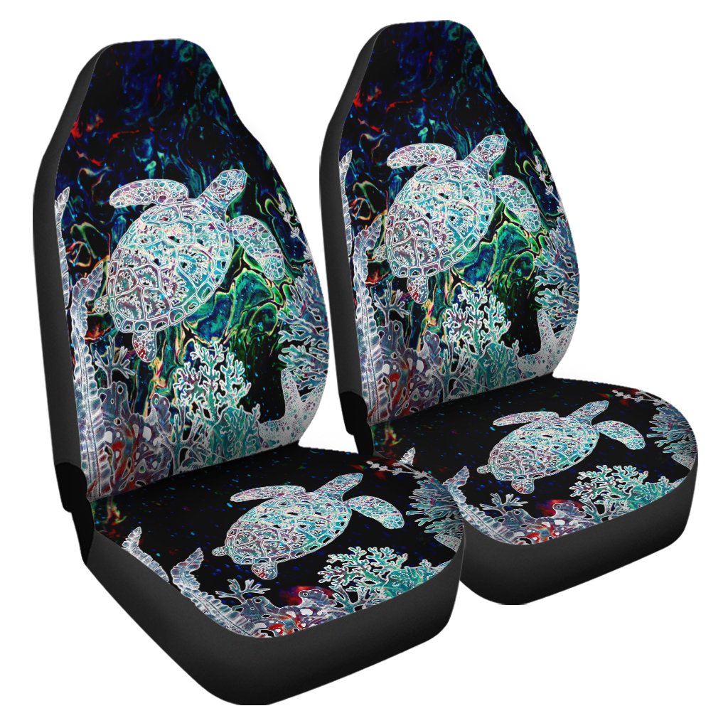 Hawaii Turtle Corals Shell Background Car Seat Covers - AH Universal Fit Black - Polynesian Pride