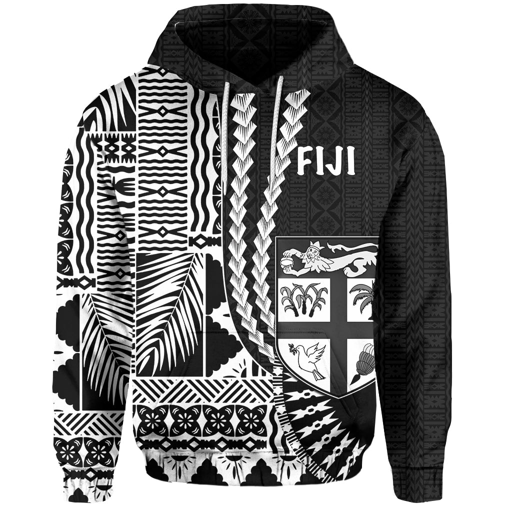 Custom Fiji Hoodie Masi Tapa Patterns Black Style LT6 Black - Polynesian Pride