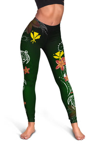 Hawaii Turtle Plumeria Polynesian Leggings - Luck Style - AH - Polynesian Pride