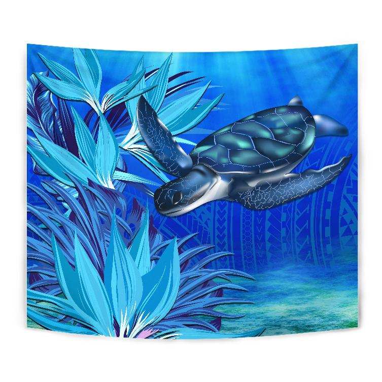 Hawaii Blue Turtle Paradise Tapestry - Breath Ocean - AH Wall Tapestry Blue - Polynesian Pride