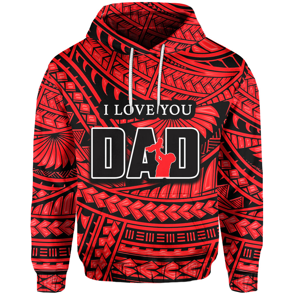 Custom Happy Fathers Day Hoodie Polynesian Patterns Red Style LT6 Hoodie Red - Polynesian Pride