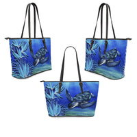 Hawaii Blue Turtle Paradise Leather Tote Bag - Breath Ocean - AH - Polynesian Pride