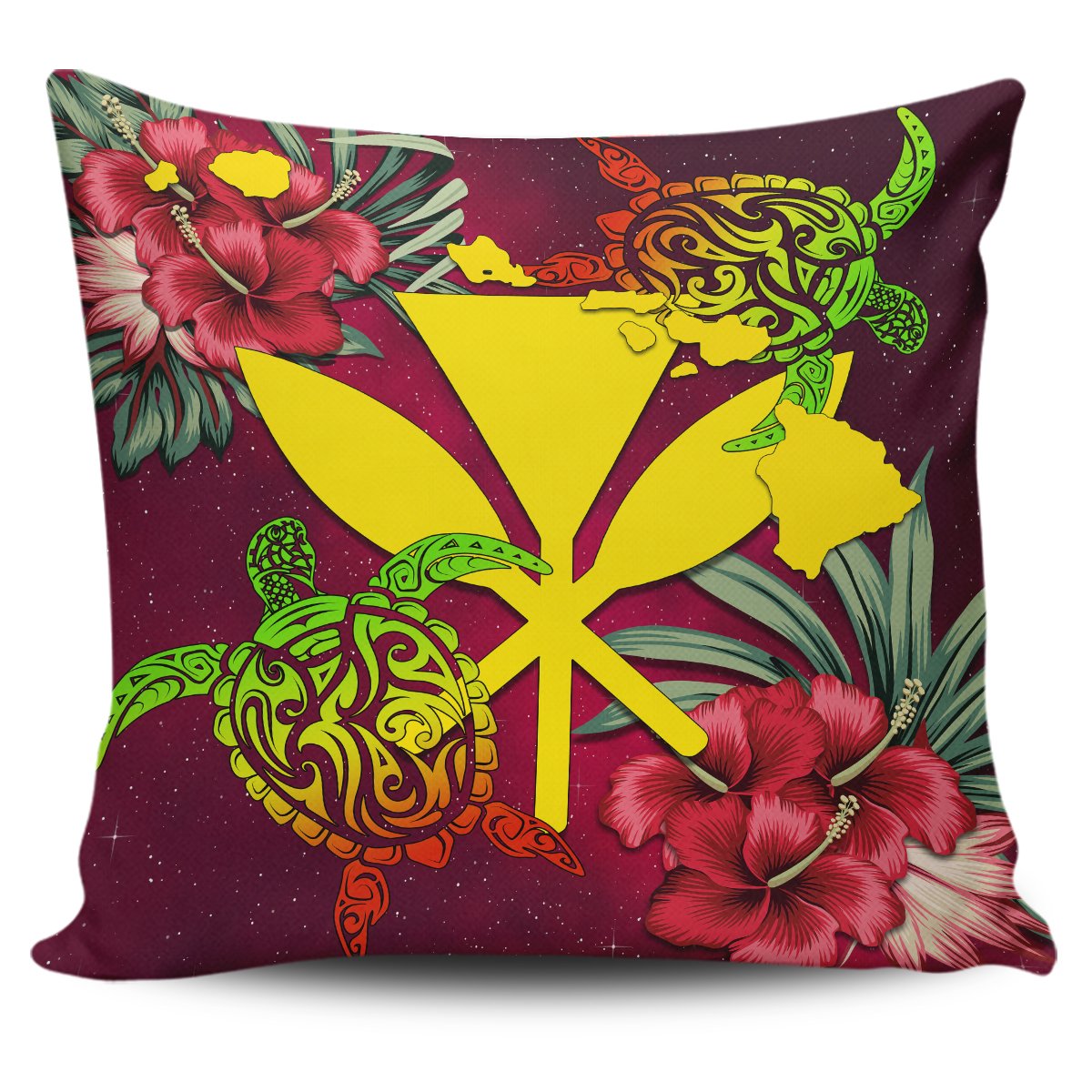 Kanaka Map Turtle Hibiscus Pillow Cover - Red Velvet - AH - Polynesian Pride