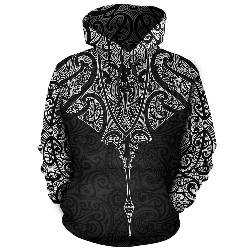 New Zealand Hoodie Manta Maori Ta Moko Unisex Black - Polynesian Pride