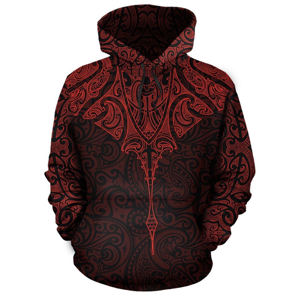 New Zealand Hoodie Manta Maori Ta Moko Red Unisex Black - Polynesian Pride