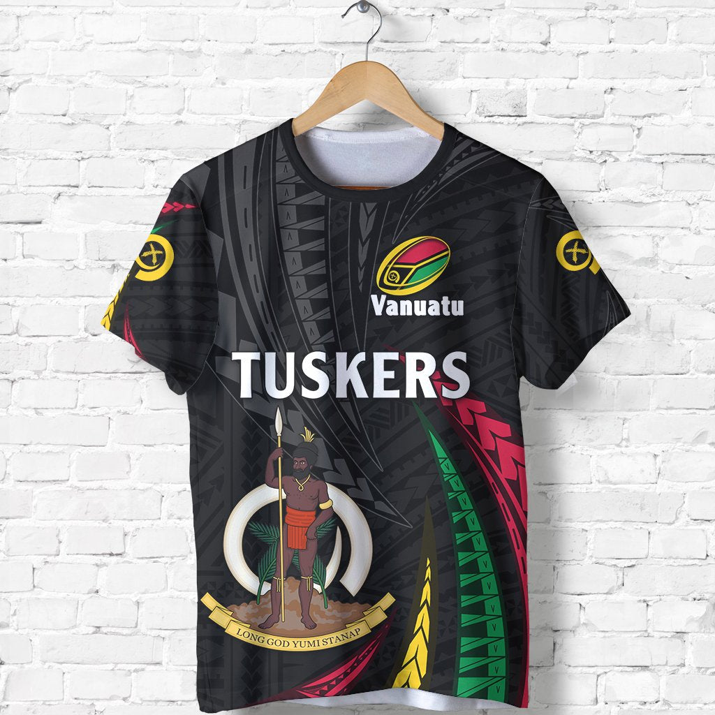 Vanuatu Rugby T Shirt Tuskers Tornado Style Unisex Black - Polynesian Pride