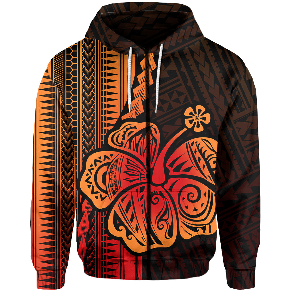 Custom Polynesian Hibiscus Zip Hoodie Hawaiian Style No.1 LT6 Unisex Red - Polynesian Pride