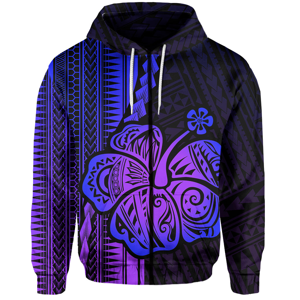 Custom Polynesian Hibiscus Zip Hoodie Hawaiian Style No.3 LT6 Unisex Purple - Polynesian Pride