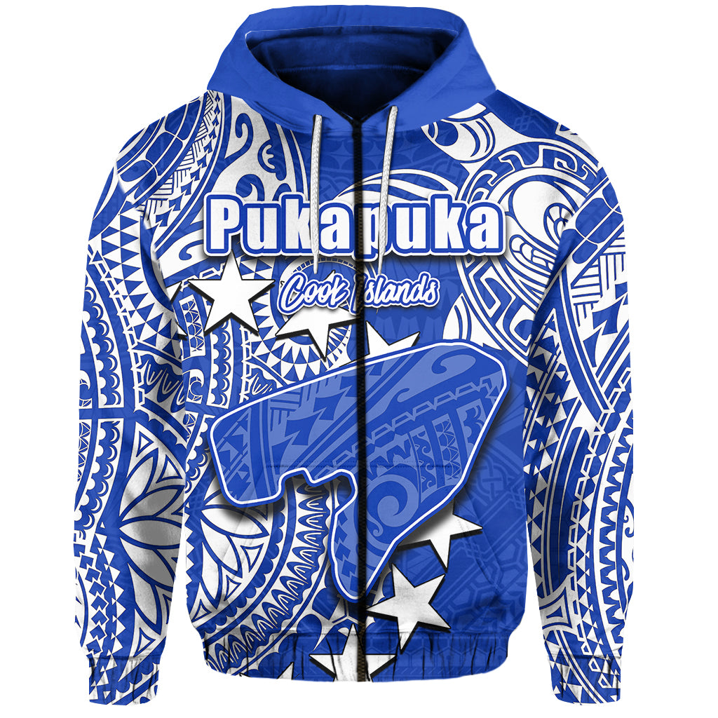 Custom Cook Islands Zip Hoodie Pukapuka LT6 Unisex Blue - Polynesian Pride