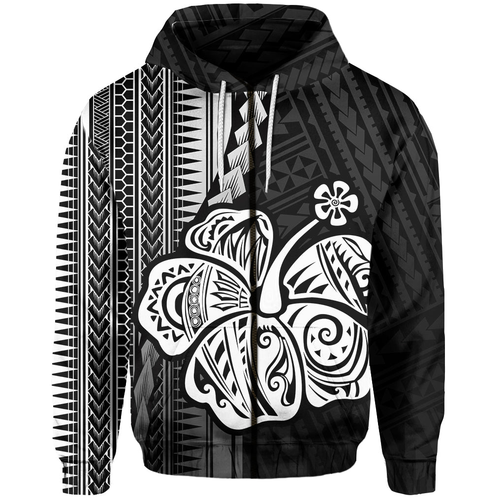 Custom Polynesian Hibiscus Zip Hoodie Hawaiian Style No.4 LT6 Unisex White - Polynesian Pride