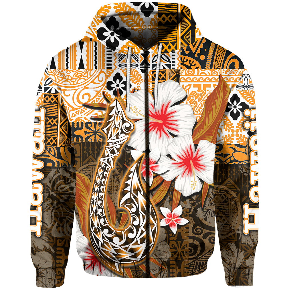 Custom Hawaii Fish Hook Zip Hoodie Orange Style LT6 - Polynesian Pride