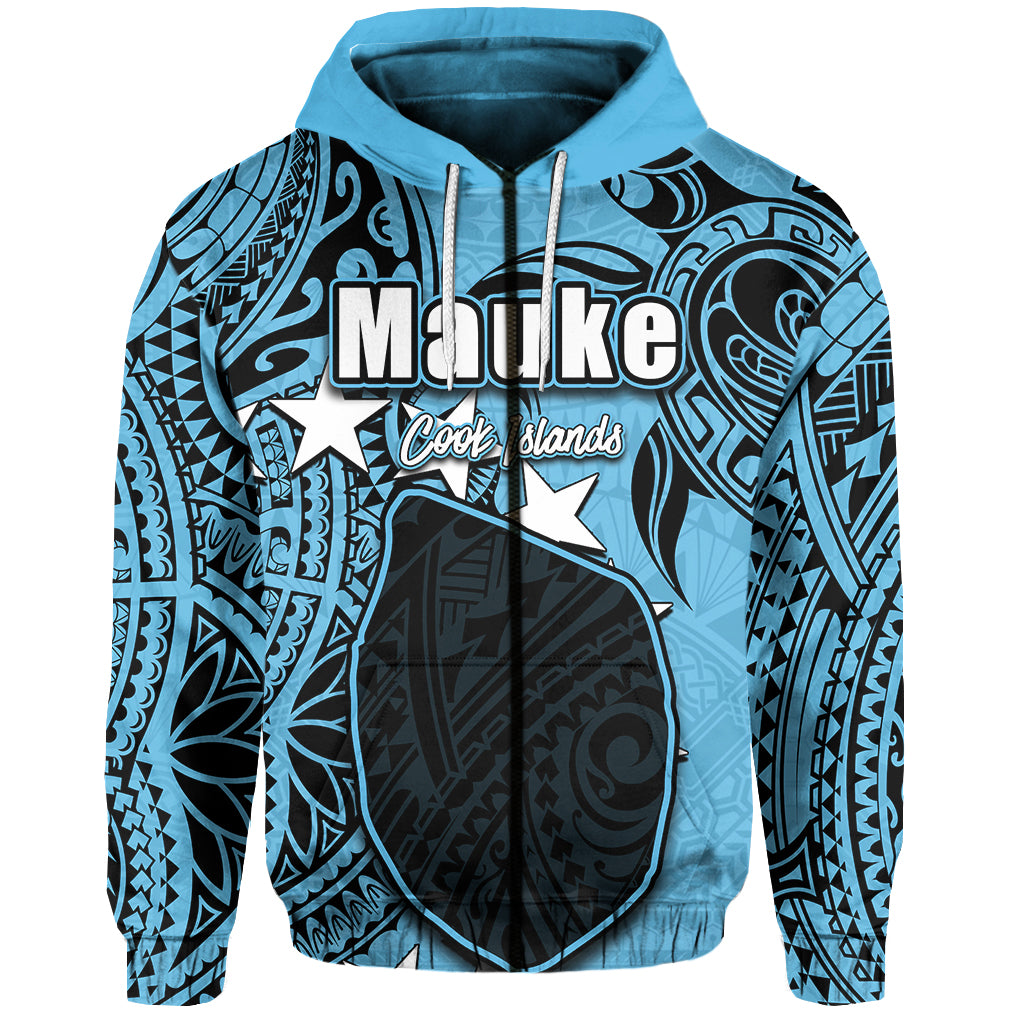 Custom Cook Islands Zip Hoodie Mauke LT6 Unisex Blue - Polynesian Pride