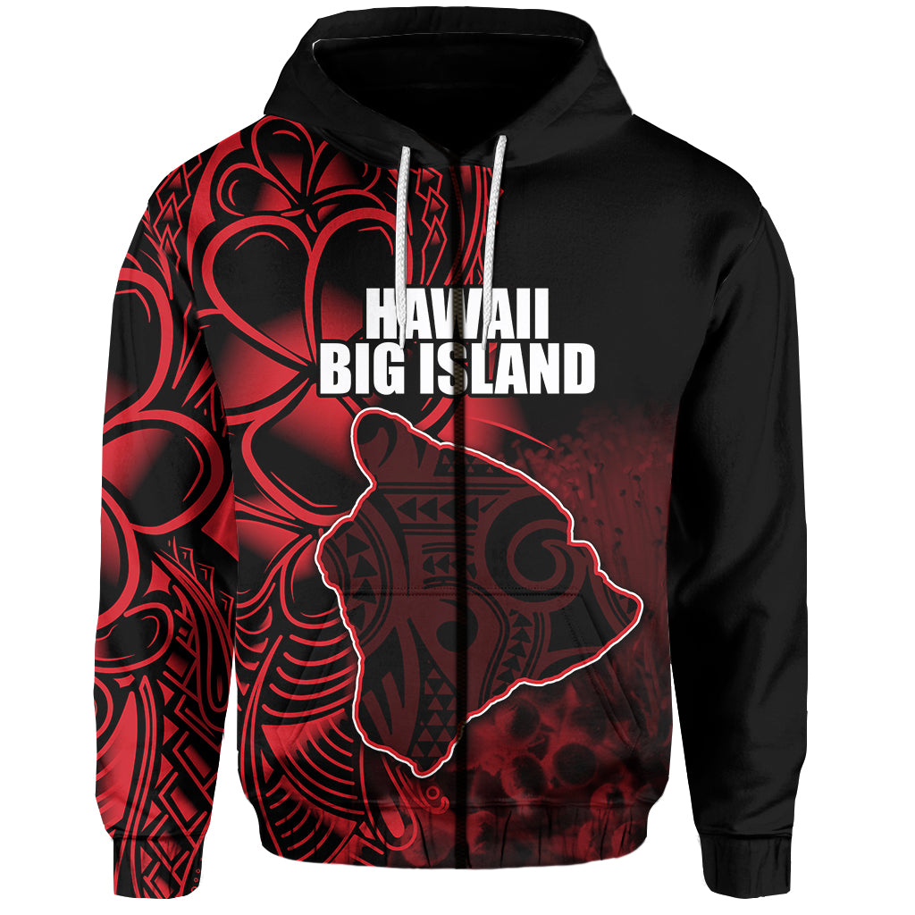 Custom Hawaiian Islands Zip Hoodie The Big Island LT6 Unisex Red - Polynesian Pride