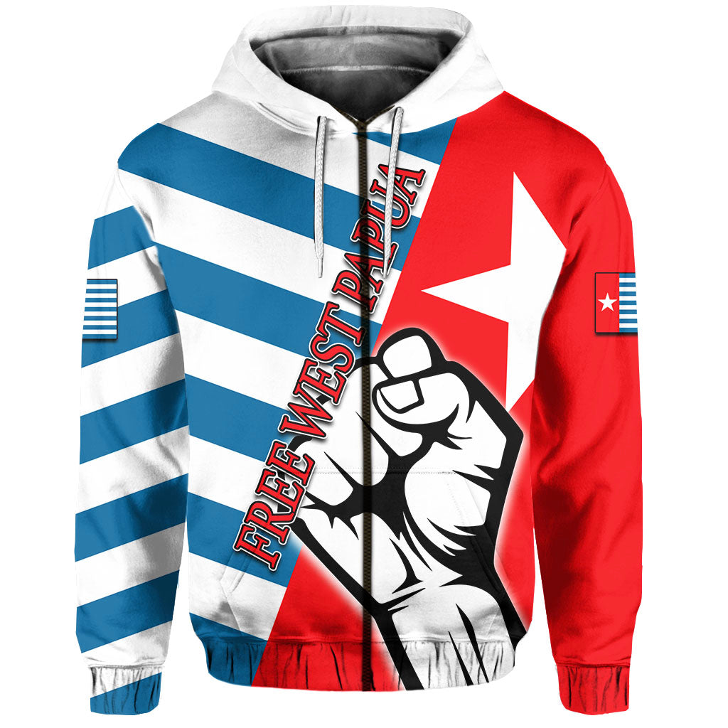 Custom Free West Papua Zip up Hoodie Clenched Hands Flag LT6 Unisex Blue - Polynesian Pride