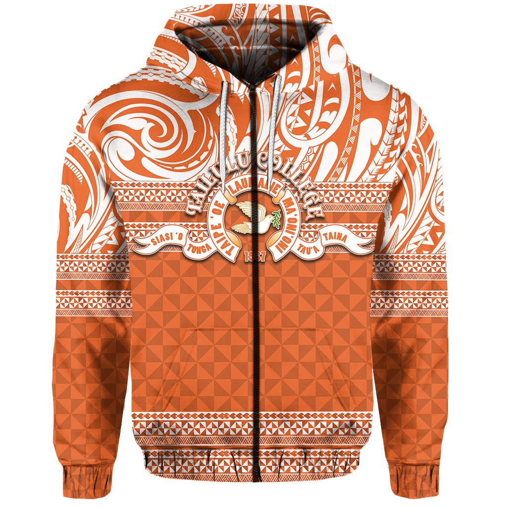 Custom Tailulu College Zip Hoodie Tonga Patterns Unisex Orange - Polynesian Pride