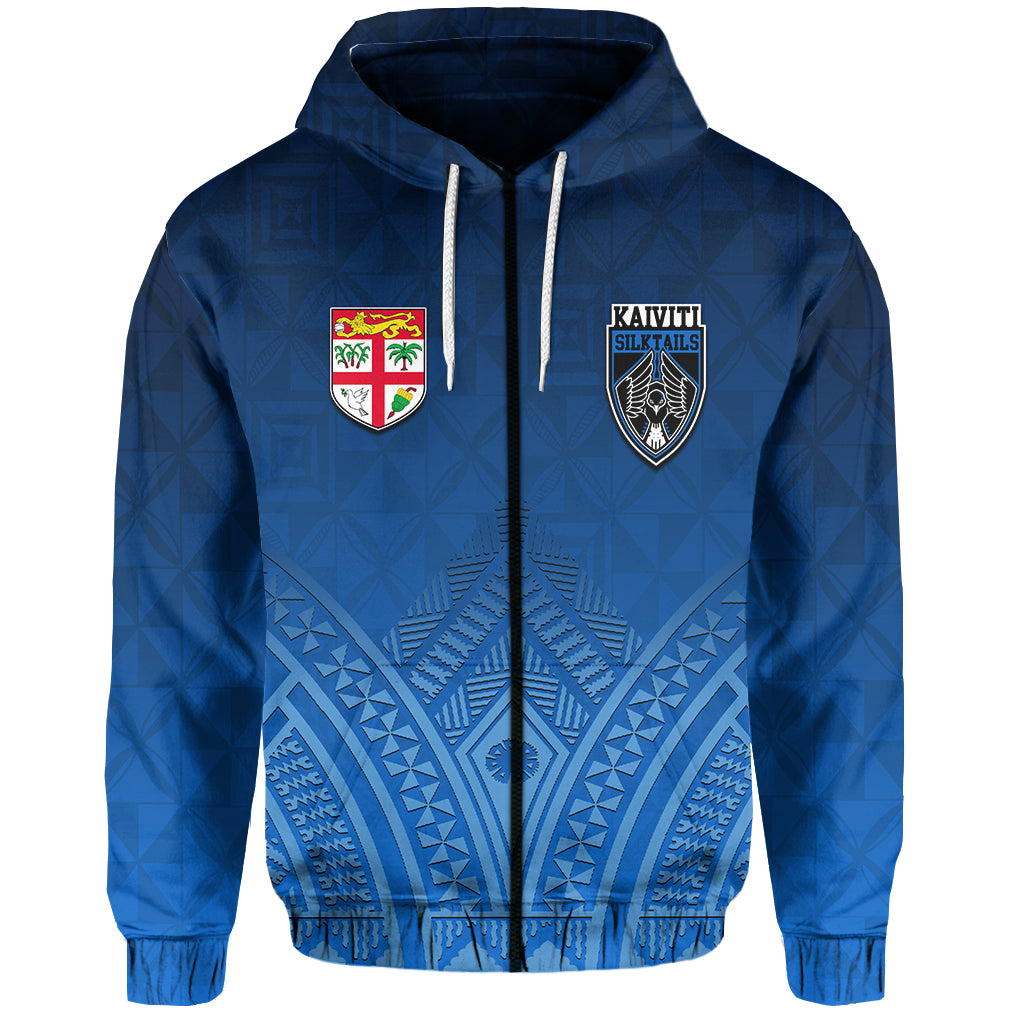 Custom Fiji Kaiviti Silktails Rugby Zip Hoodie LT6 Unisex Blue - Polynesian Pride