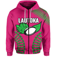 (Custom and Number) Lautoka Fiji Rugby Zip Hoodie LT6 Unisex Pink - Polynesian Pride