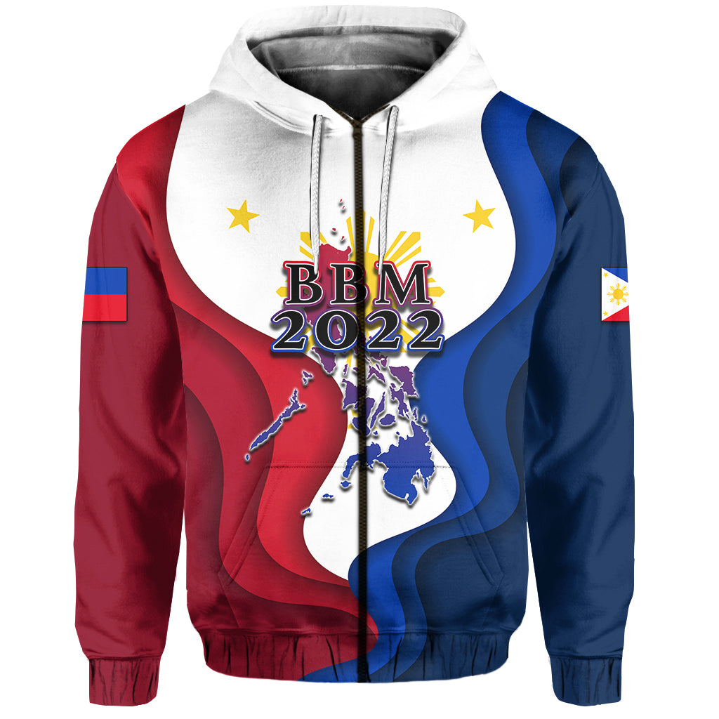Custom Philippines Hoodie BBM 2022 Flag Style LT6 Zip Hoodie Blue - Polynesian Pride