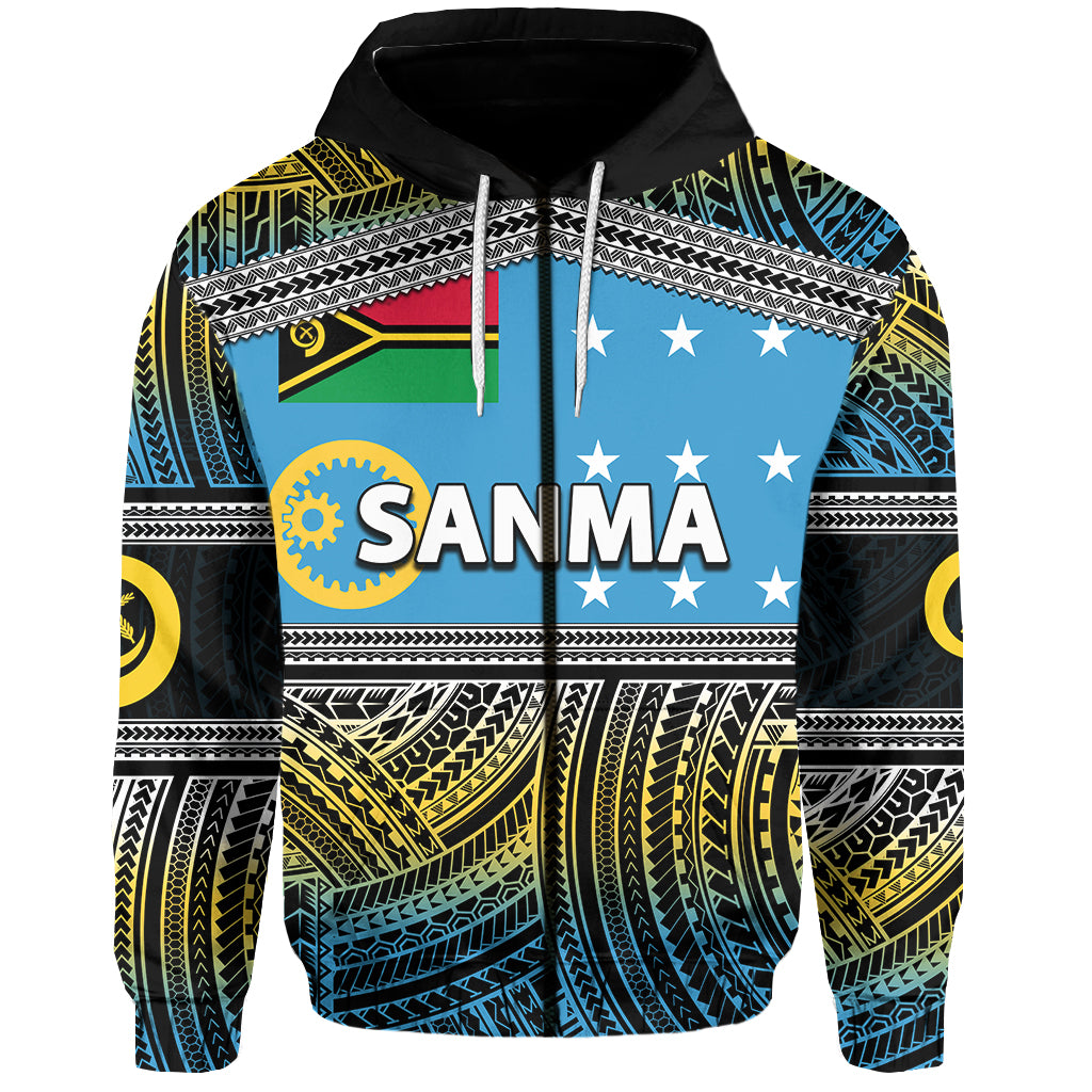 Custom Sanma Province Zip Hoodie of Vanuatu Polynesian PatternsNo.2 LT6 Unisex Blue - Polynesian Pride