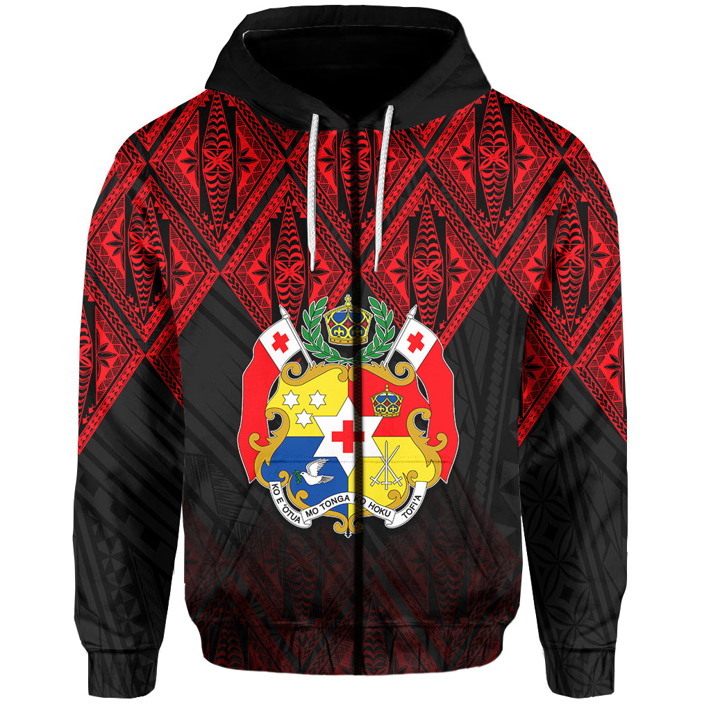 Tonga Zip Hoodie Ngatu Black and Red Style LT6 Unisex Red - Polynesian Pride