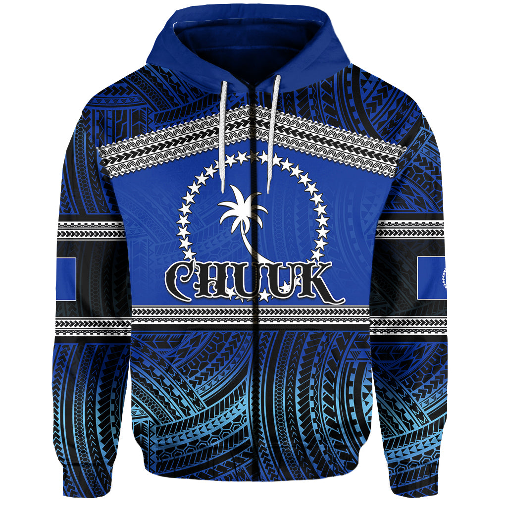 Custom Chuuk Zip Hoodie Polynesian Patterns LT6 Unisex Blue - Polynesian Pride