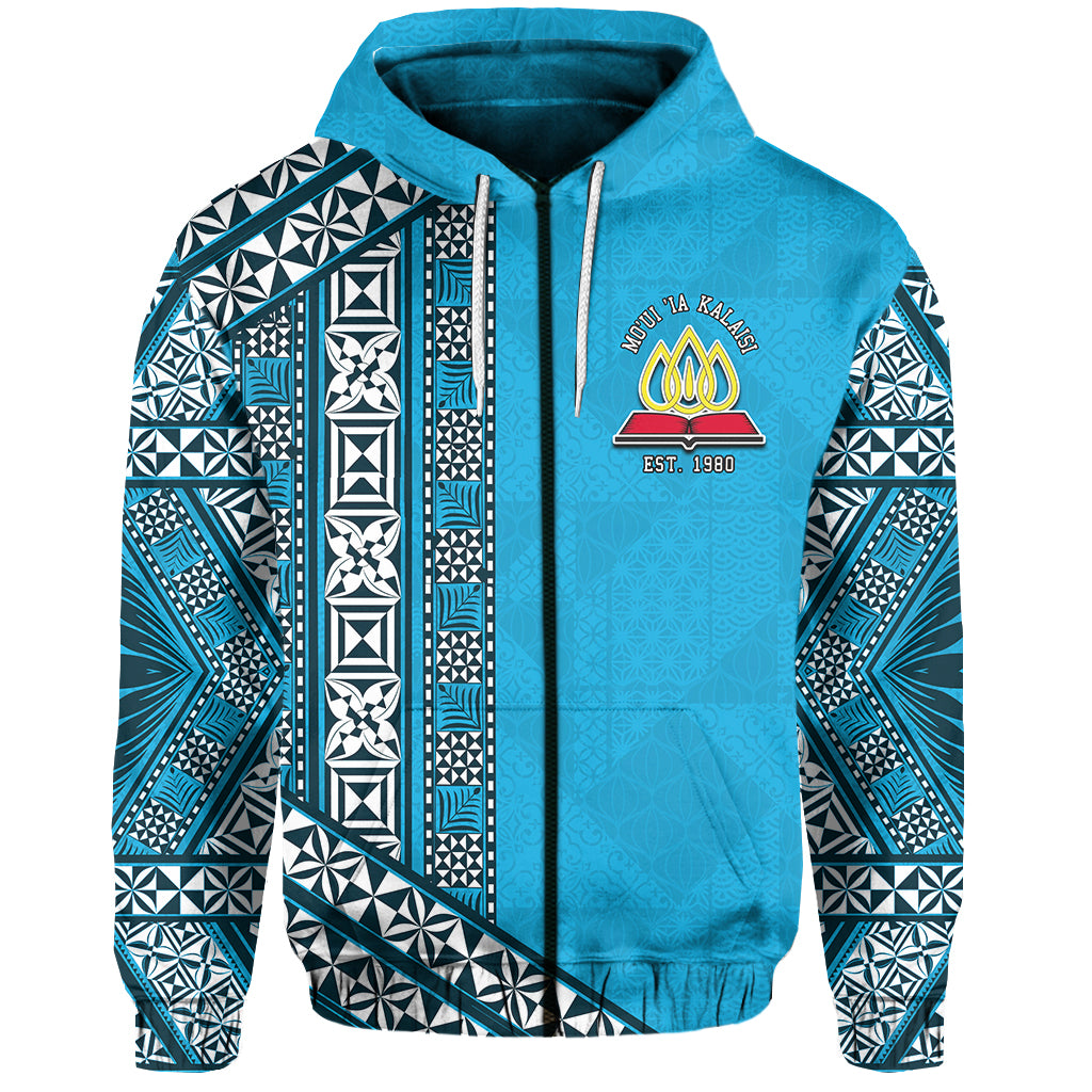 Lavengamalie College Zip Hoodie Tonga Patterns Style LT6 Unisex Blue - Polynesian Pride