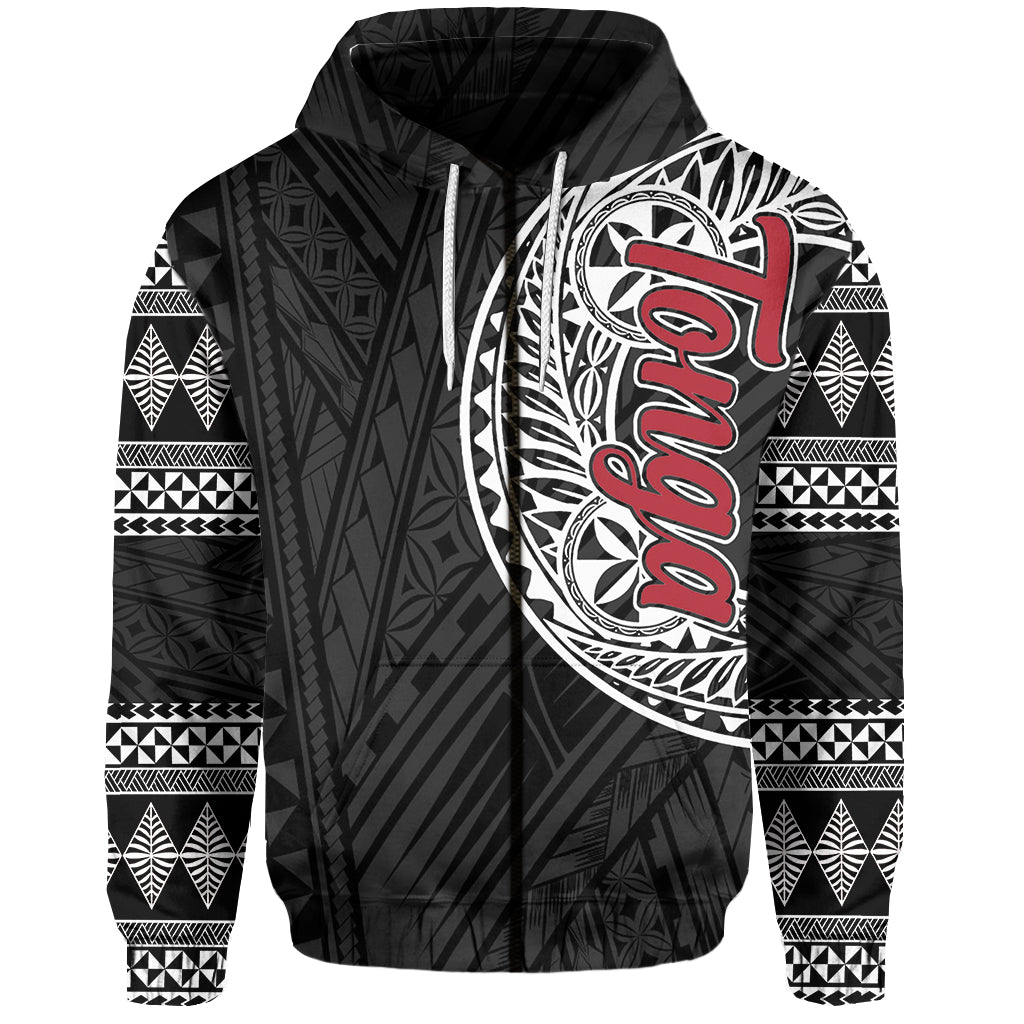 Custom Tonga Zip Hoodie Ngatu Black Style LT6 Unisex Black - Polynesian Pride