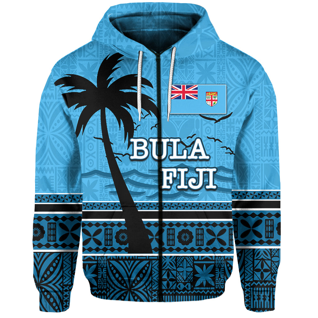 Custom Bula Fiji Zip Hoodie Tapa LT6 Unisex Blue - Polynesian Pride