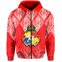 Tonga Zip Hoodie Ngatu White and Red Style LT6 Unisex Red - Polynesian Pride