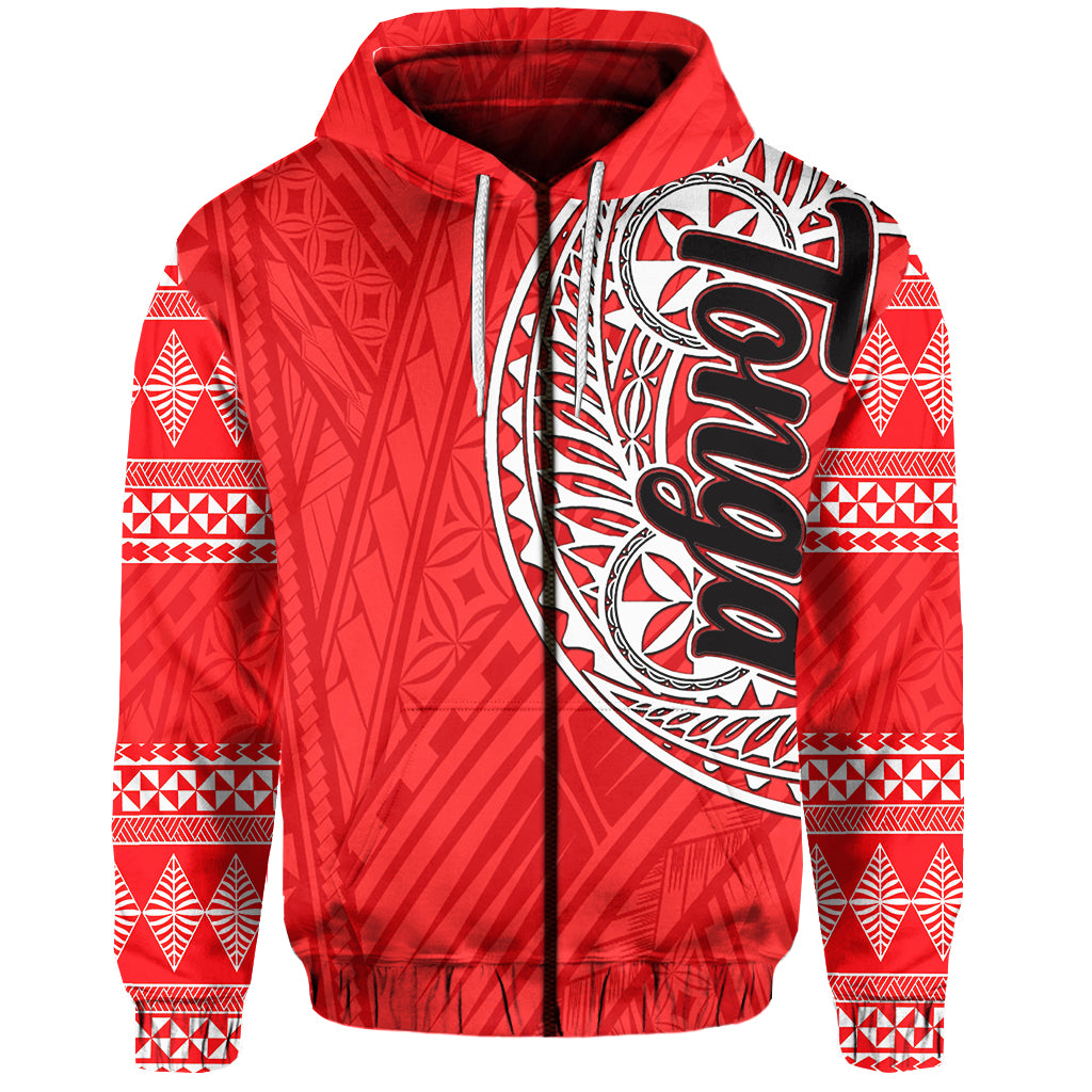 Custom Tonga Zip Hoodie Ngatu Red Style LT6 Unisex Red - Polynesian Pride