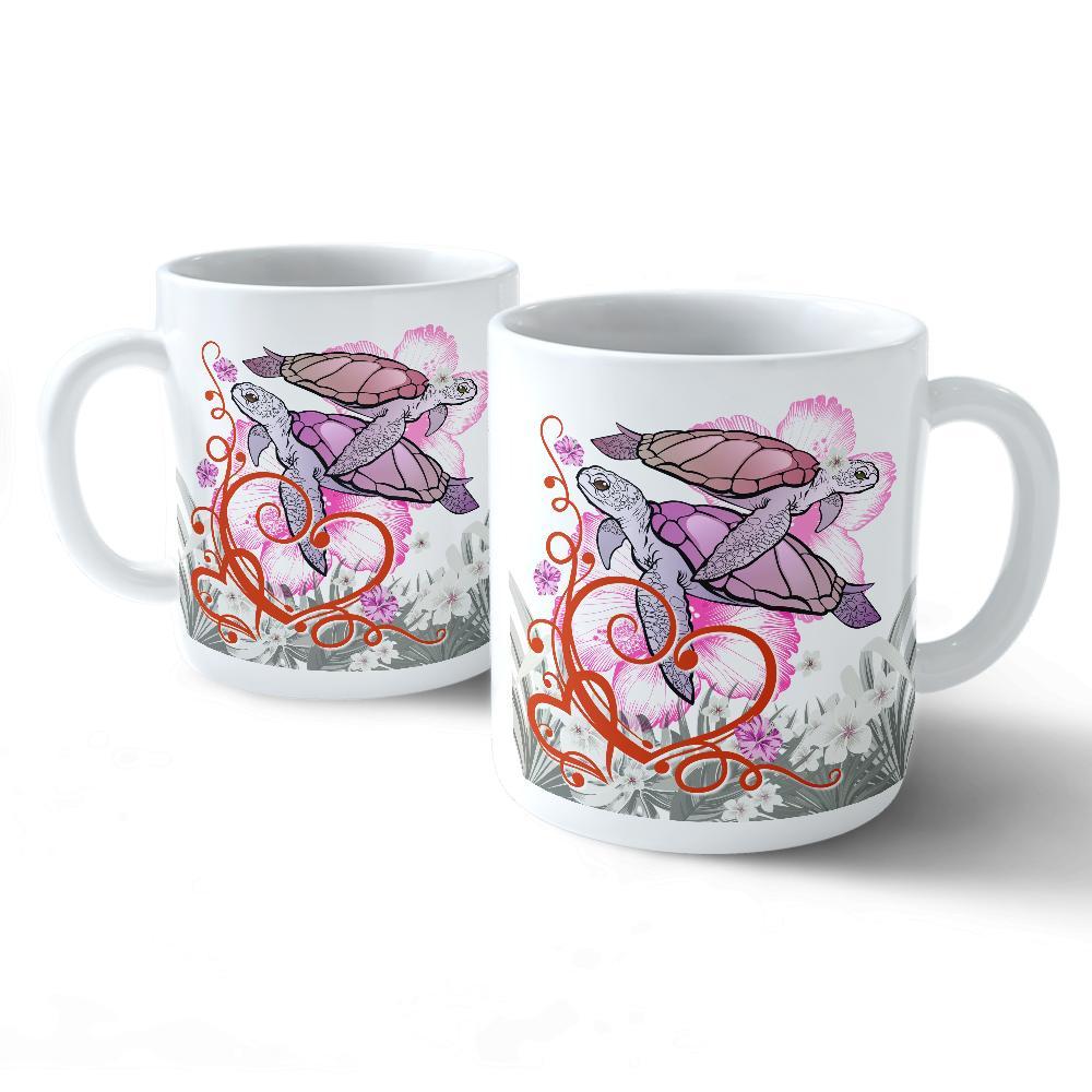 Hawaii Turtle Couple Valentine's Hibiscus Plumeria Mug - Valentine Style - Polynesian Pride