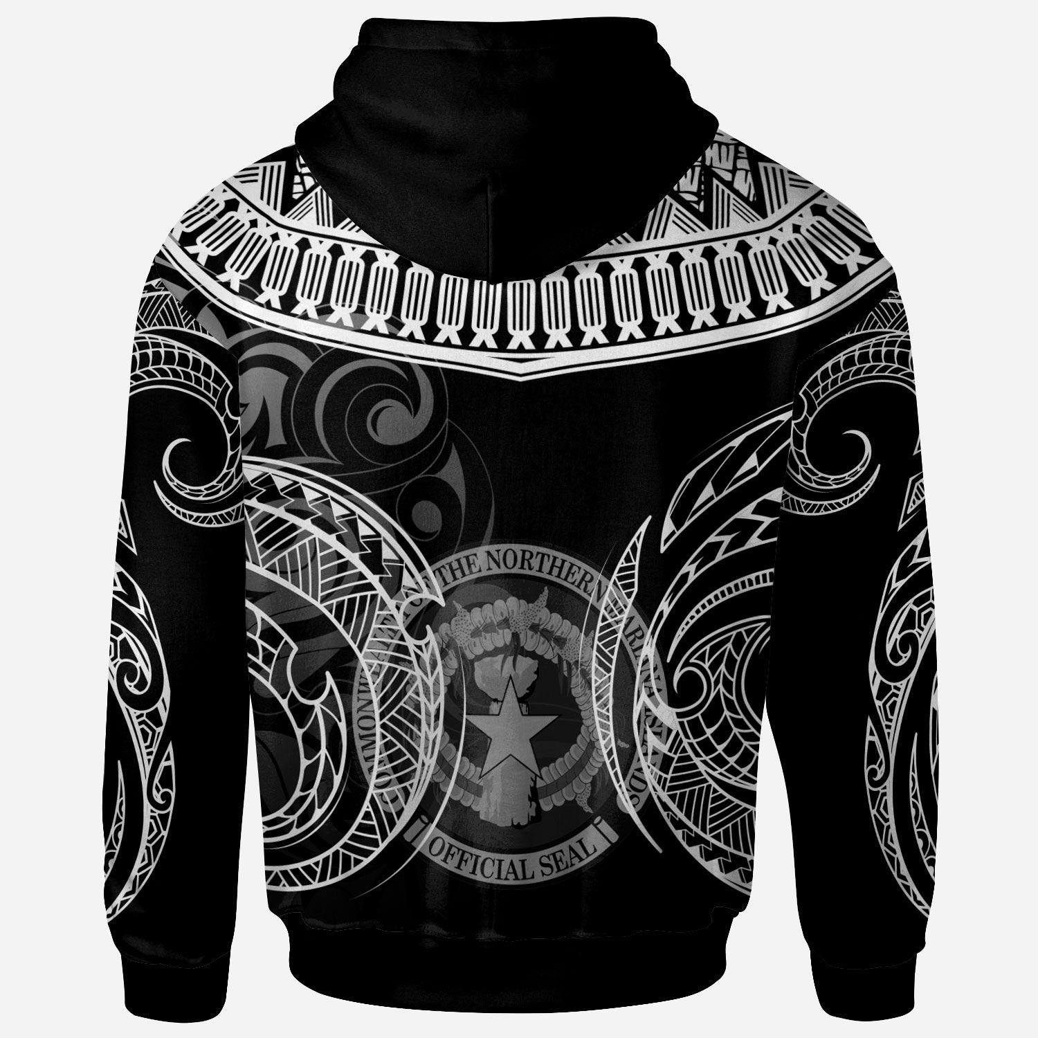 CNMI Custom Hoodie Serrated Pattern White Color Unisex Black - Polynesian Pride