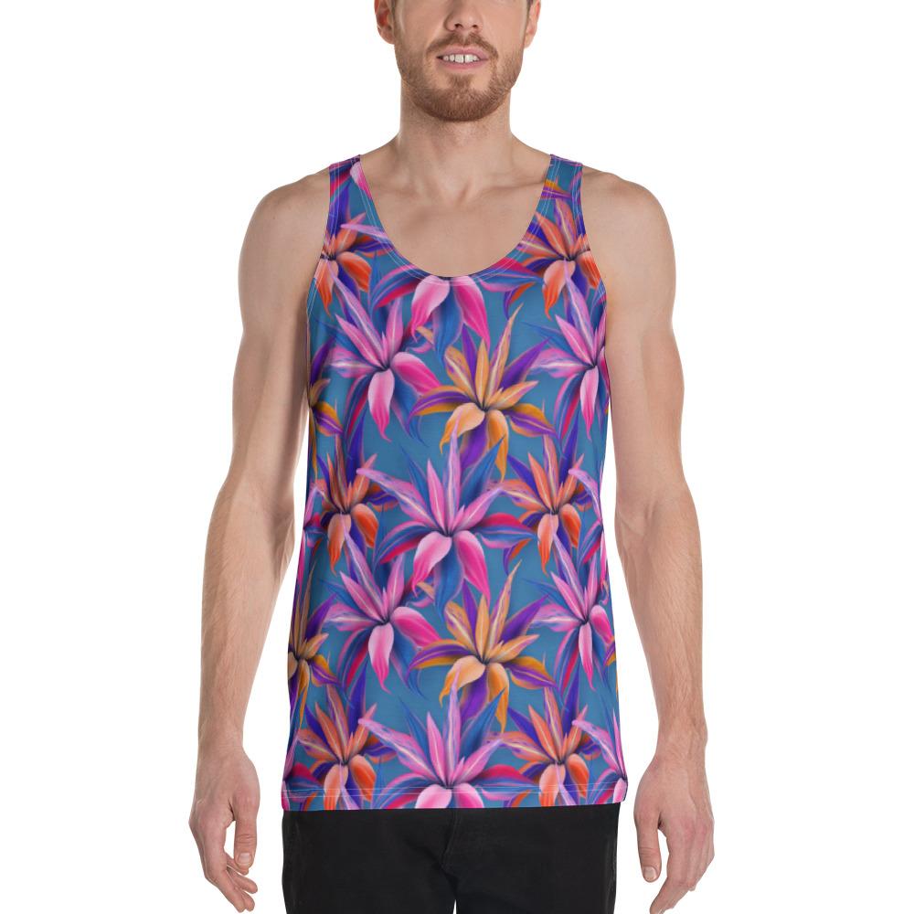 Hawaii Tropical Flowers Pink - Hawaii Men's Tank Top AH White - Polynesian Pride