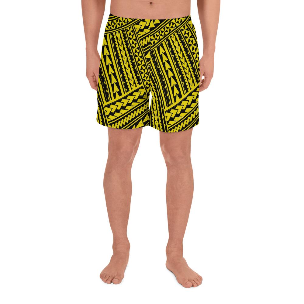 Polynesian Nation Yellow Men's Athletic Long Shorts Art - Polynesian Pride