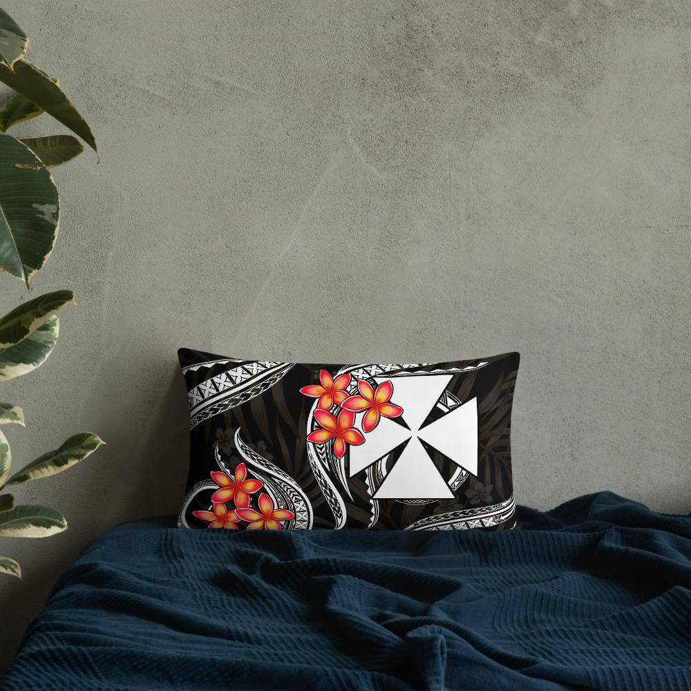 Wallis and Futuna Polynesian Pillow - White Plumeria Pillow 20 x 12 Black - Polynesian Pride